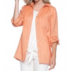 NEW PICADILLY quarter sleeve button down shirt in papaya orange